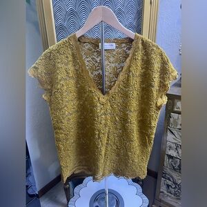 Rosinanda Mustard Lace V-Neck Blouse